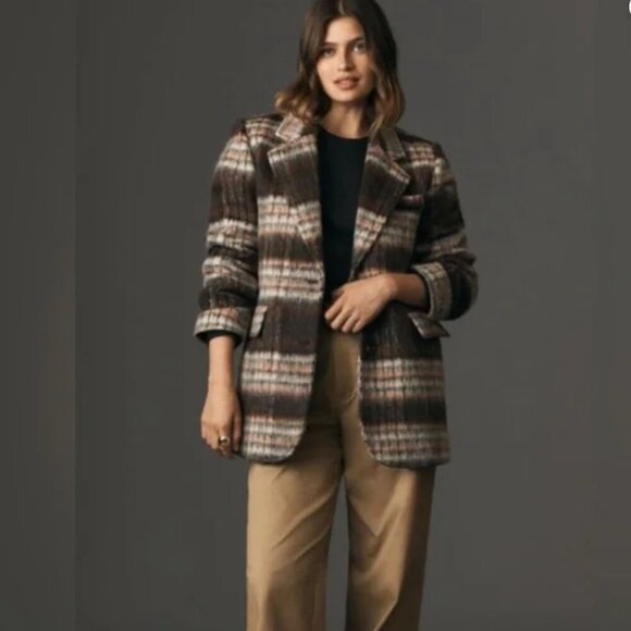 Anthropologie Jackets & Blazers - NWT Anthropologie Maeve Brushed Plaid Blazer Coat Jacket Small Fall Wool Blend